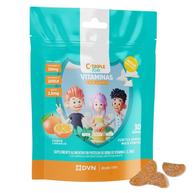 Vitamina C Gomas 30 mg + D 5 mcg + Zinco 25 mg 30 Unidades Sabor Laranja - C-Triple Kids
