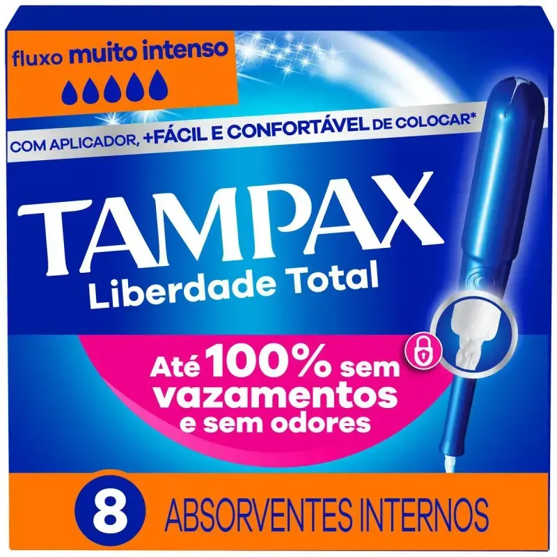 Absorvente Interno Tampax Liberdade Total Muito Intenso 8 Unidades