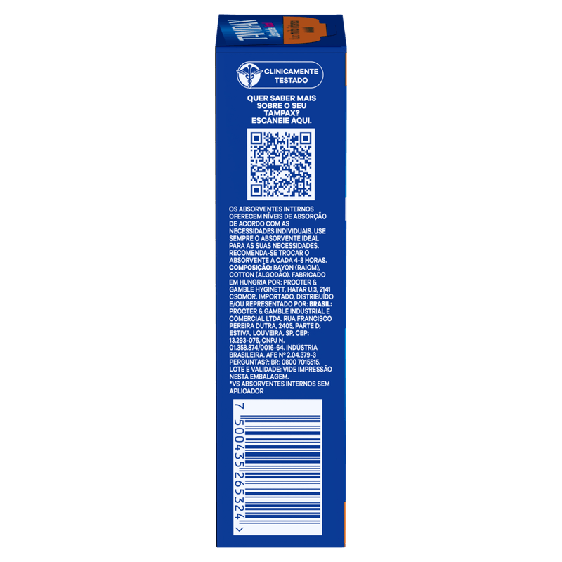 Absorvente Interno Tampax Liberdade Total Muito Intenso 8 Unidades