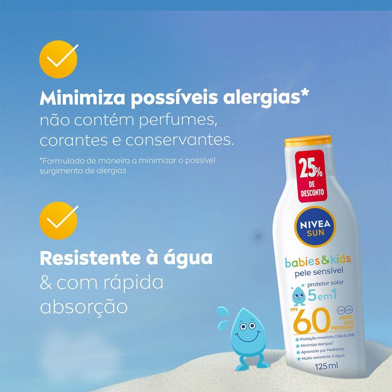 Protetor Solar Infantil Nivea Sun Babies & Kids Pele Sensível Fps60 125ml 5