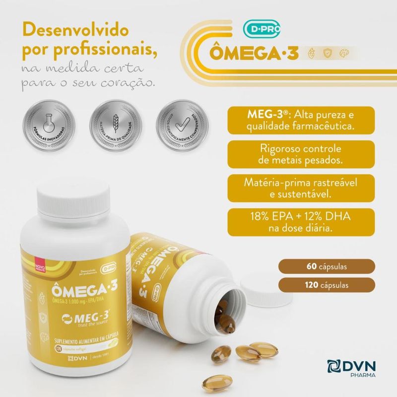 Ômega 3 EPA e DHA 1000 mg 120 Cápsulas - DPro
