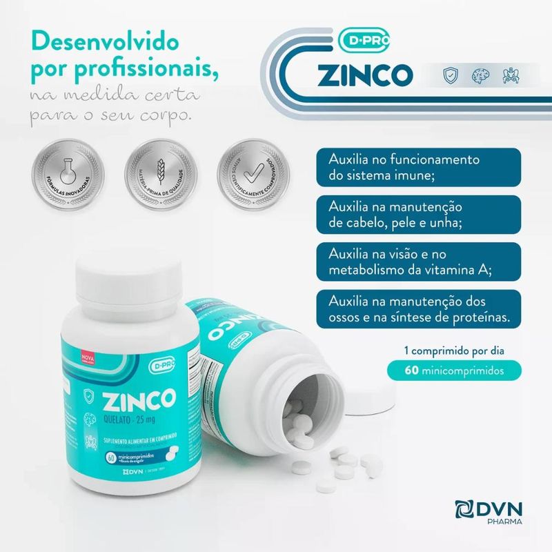 Zinco Quelato 25mg com 60 Unidades - DPRO