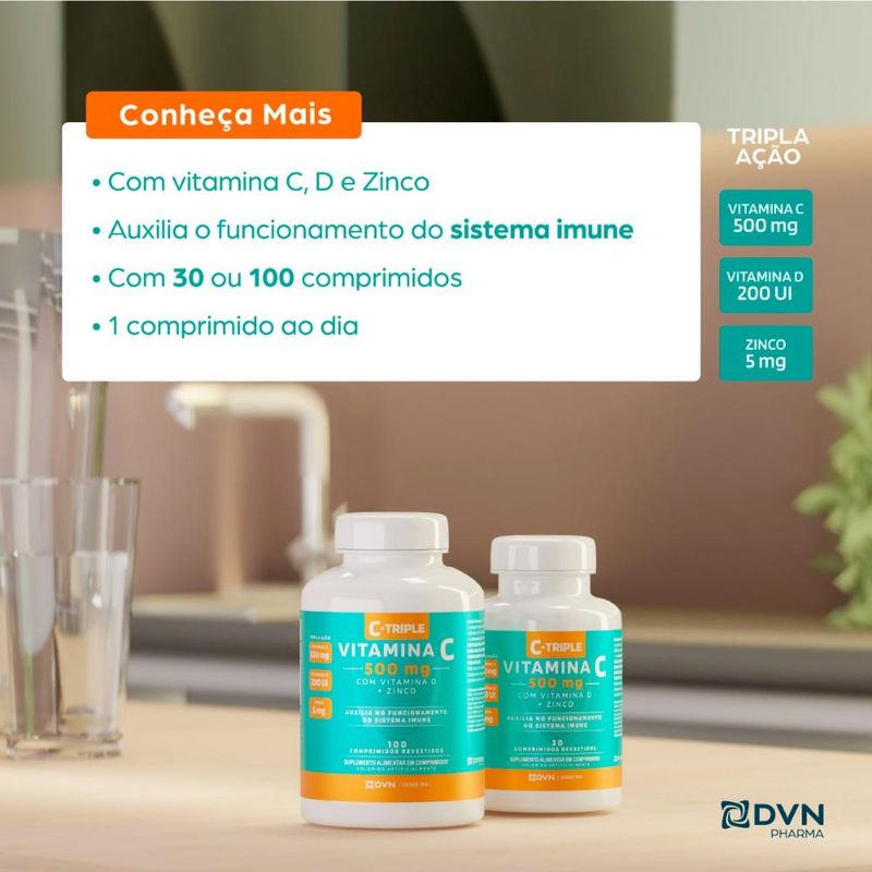 Vitamina C 500mg + Vit D200UI + Zinco 100 comprimidos C-Triple