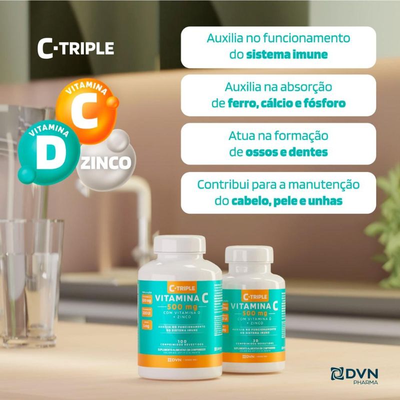 Vitamina C 500mg + Vit D200UI + Zinco 100 comprimidos C-Triple