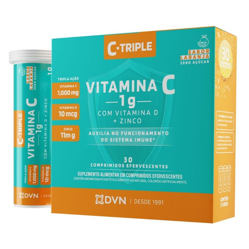 Vitamina C 1g+Vit D+Zinco Efervescente 30 comprimidos - C-Triple