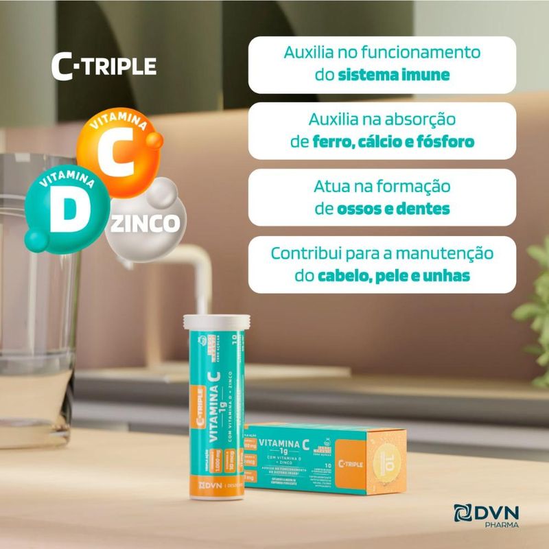 Vitamina C 1g+Vit D+Zinco Efervescente 10 unidades- C-Triple
