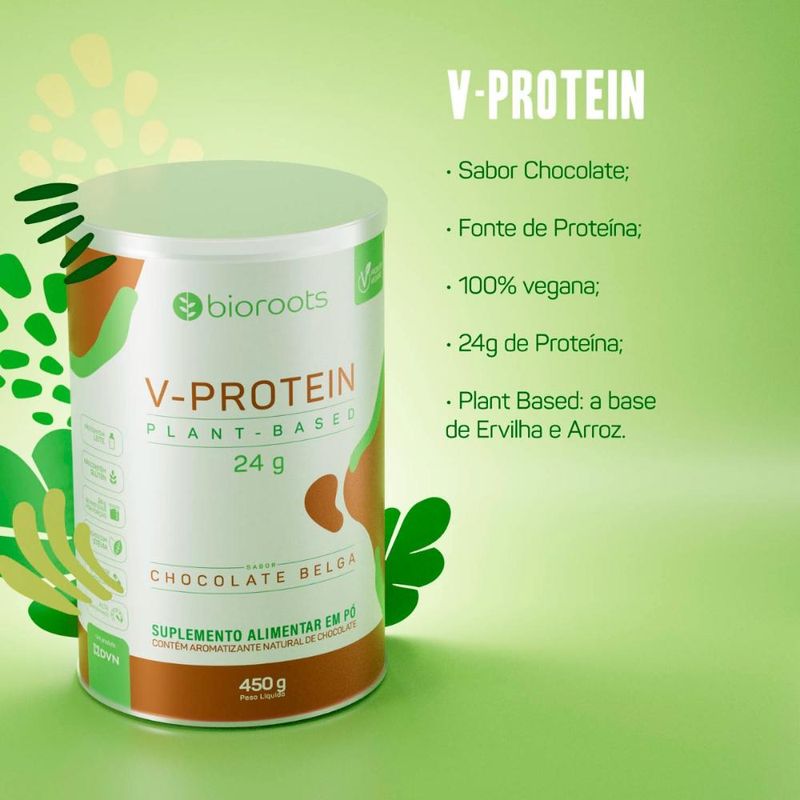 Proteína V-protein Plant Based Chocolate Belga 450g Bioroots