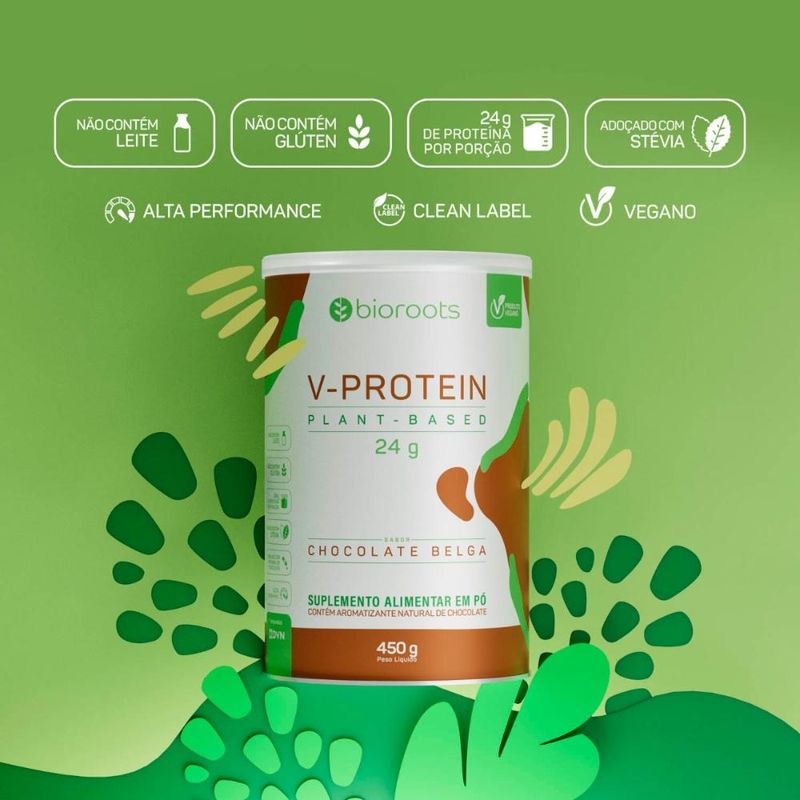 Proteína V-protein Plant Based Chocolate Belga 450g Bioroots