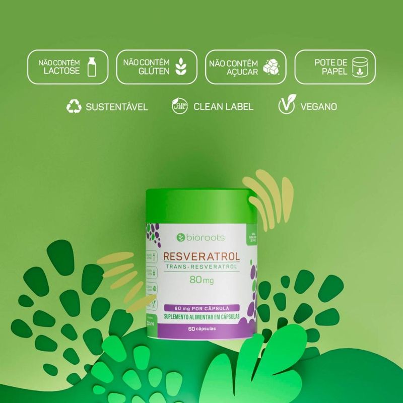 Resveratrol Grape Extract 80mg com 60 Cápsulas - Bioroots