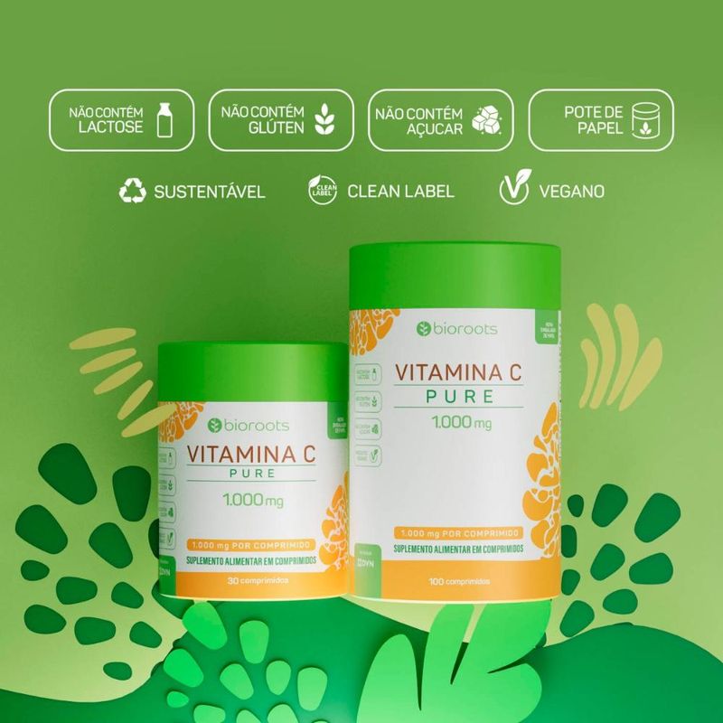 Vitamina C Vegan com 100 Comprimidos - Bioroots