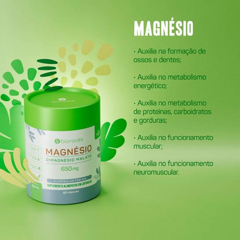 Magnésio Malato Vegan 650 mg com 60 cápsulas - Bioroots