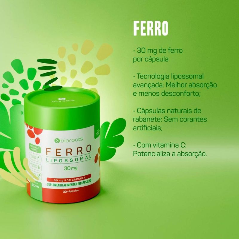 Ferro 30mg com 30 cápsulas - Bioroots