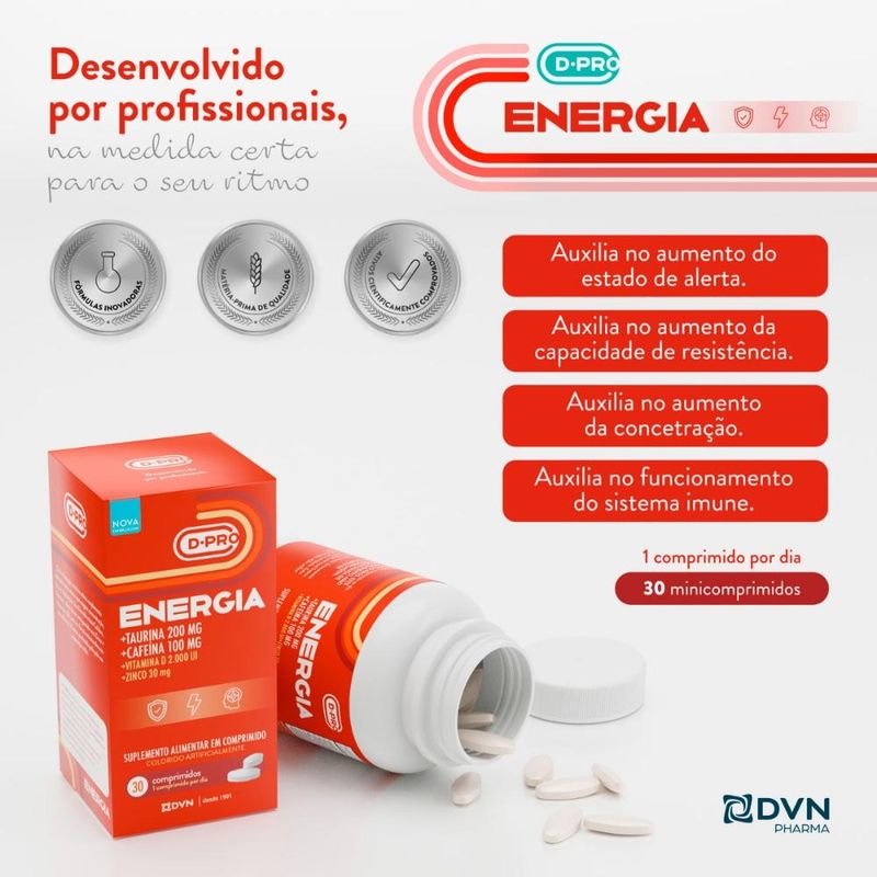 Vitamina D +Zinco +Taurina + Cafeína 30 comprimidos - DEnergy