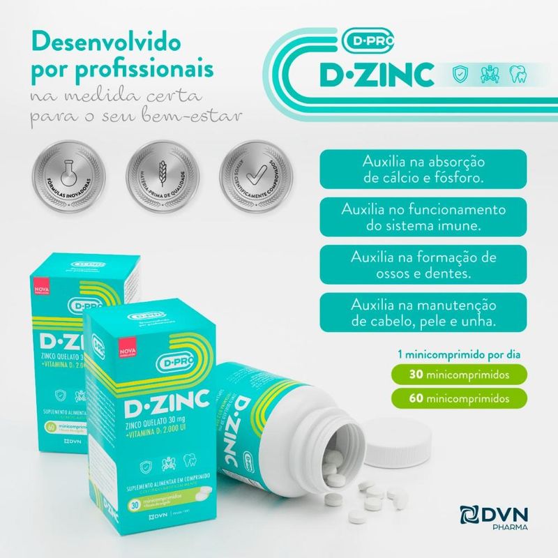 Vitamina D 2000UI + Zinco 30mg com 30 Unidades - DZinc