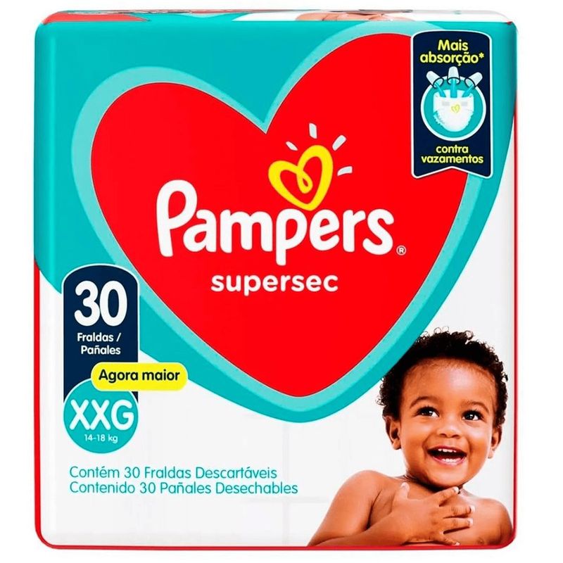 Fralda Descartável Infantil Pampers Supersec XXG 14 a 18kg - 30 Unidades
