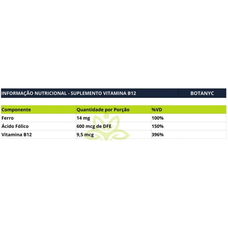 Vitamina B12 + Ácido Fólico + Ferro 500mg C/60 Cápsulas - Flora Nativa