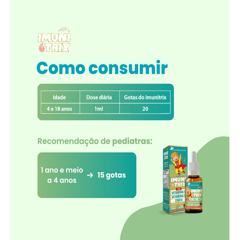 Kit C/3 Imuni Trix kids Morango Solução 30ml - Flora Nativa