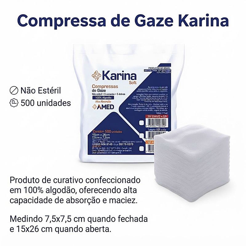 Compressa de Gaze Karina não estéril 13 fios/cm² 500 unidades
