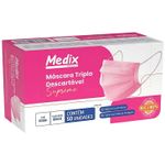Máscara Tripla Descartável Supreme Rosa 50 unidades