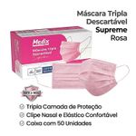 Máscara Tripla Descartável Supreme Rosa 50 unidades