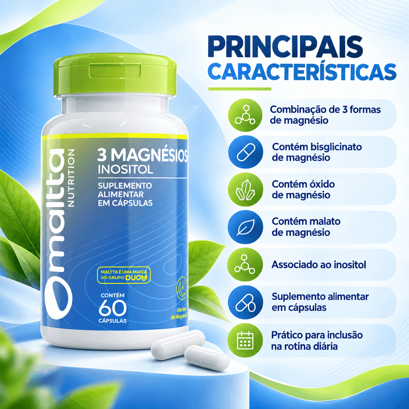 3 Magnésios Inositol 60 cápsulas - Maltta