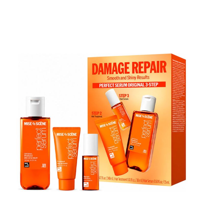Kit Mise en Scène Perfect Serum Damage Repair - Shampoo 140ml + Máscara 30ml + Sérum 15ml