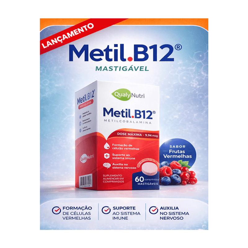 MetilB12 C/60 Comprimidos Mastigáveis  Frutas Vermelhas - QualyNutri