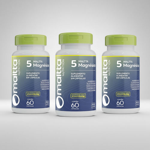 Kit 3 Maltta 5 Magnésios 60 Cápsulas Energia e Músculos