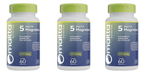 Kit 3 Maltta 5 Magnésios 60 Cápsulas Energia e Músculos