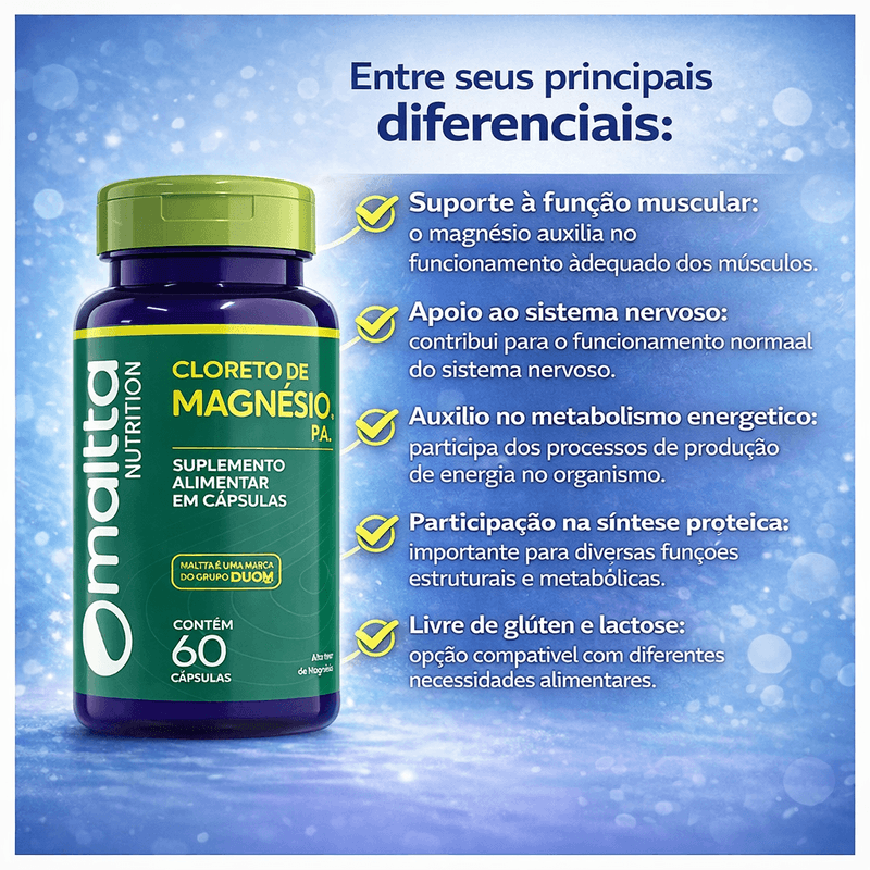 Cloreto De Magnésio PA 210mg 60 Cápsulas Maltta