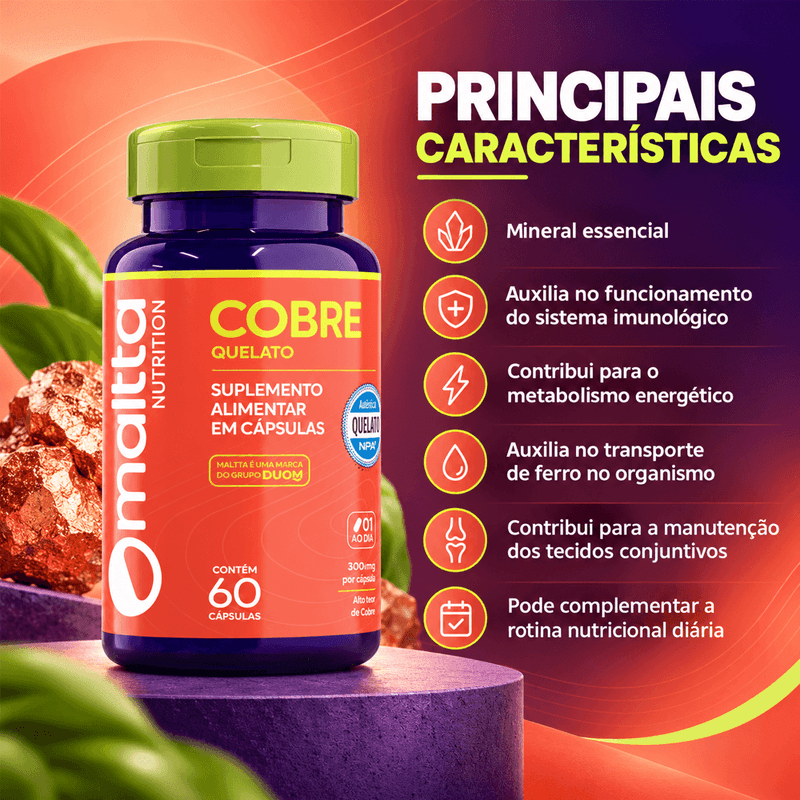 Cobre Quelato 60 Cápsulas- Maltta