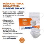 Máscara Tripla Descartável Supreme Branca 50 unidades