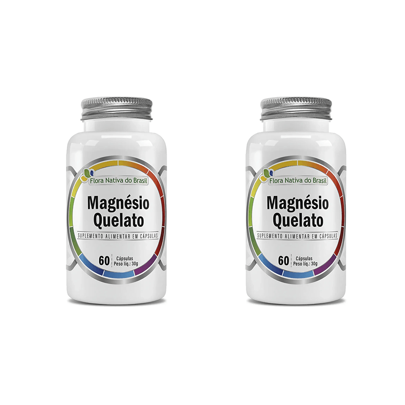 Kit C/2 Magnésio Quelato Flora Nativa 60 Cápsulas Bisglicinato Alta Absorção