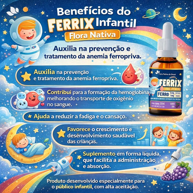 Kit C/2 Ferrix UVA 30ml Infantil Suplemento de Ferro Sabor  - Flora Nativa