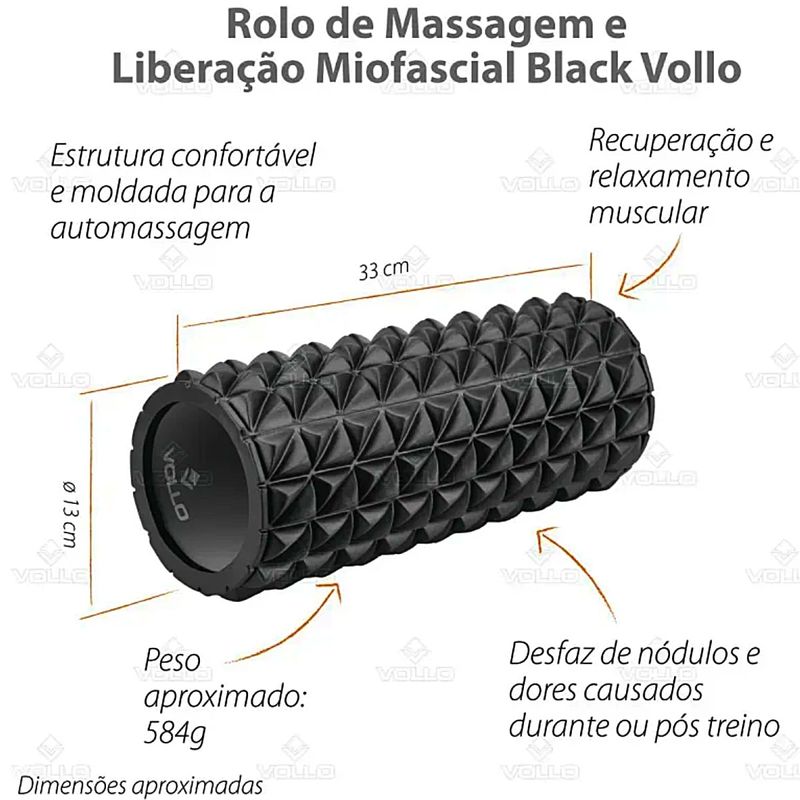 Rolo de Massagem e Liberação Miofascial Preto Vollo
