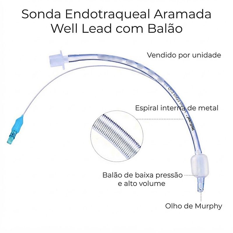 Sonda Endotraqueal Aramada com Balão 80mm WellLead -unidade