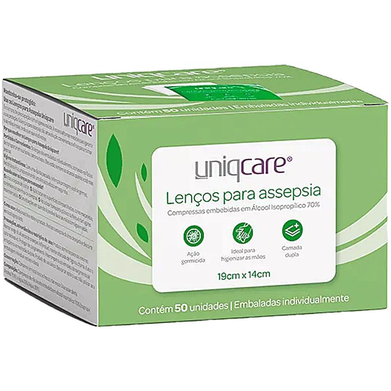 Lenços para Assepsia Uniqcare 19x14cm - 50 unidades