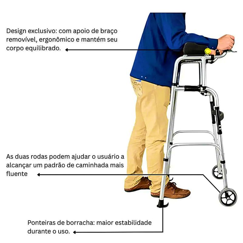 Andador 02 Rodas Em Pé Elevado Supermedy