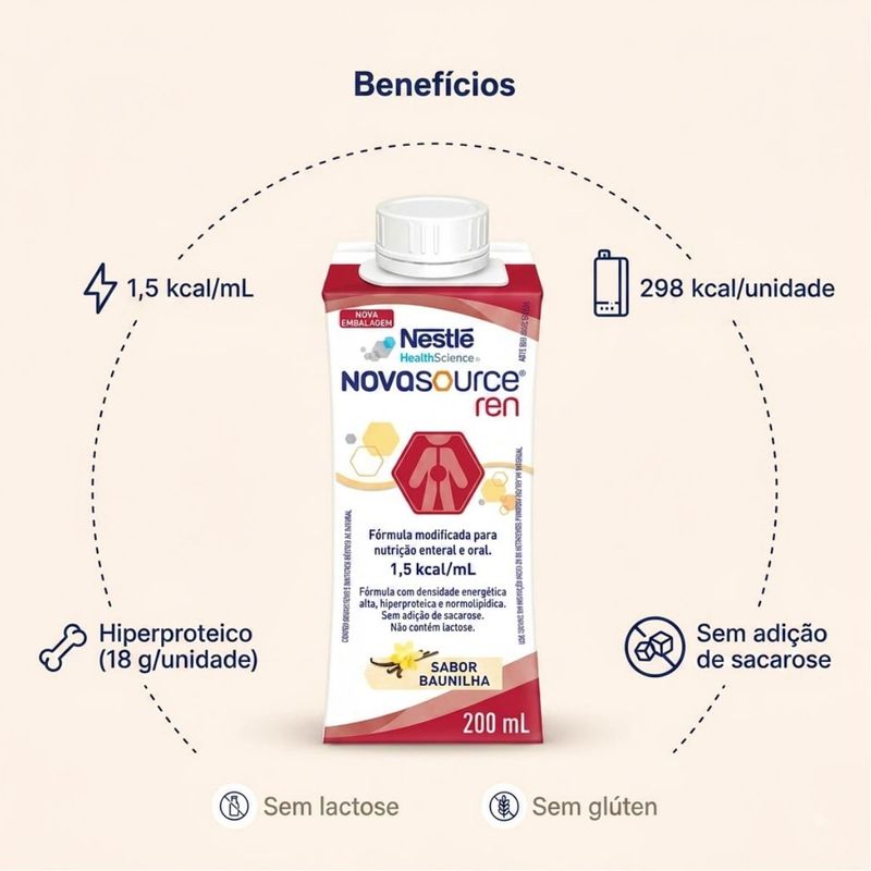 Nutrição Enteral e Oral Novasource Ren Baunilha 200Ml