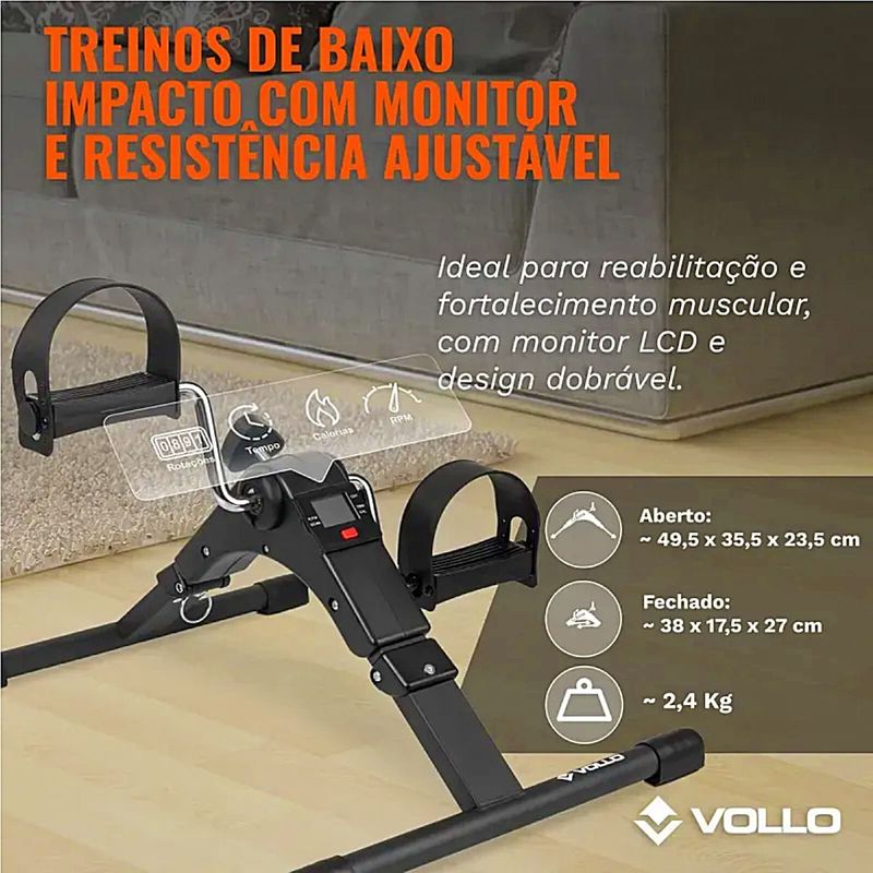 Mini Bicicleta Ergométrica Vollo Multifuncional com Monitor