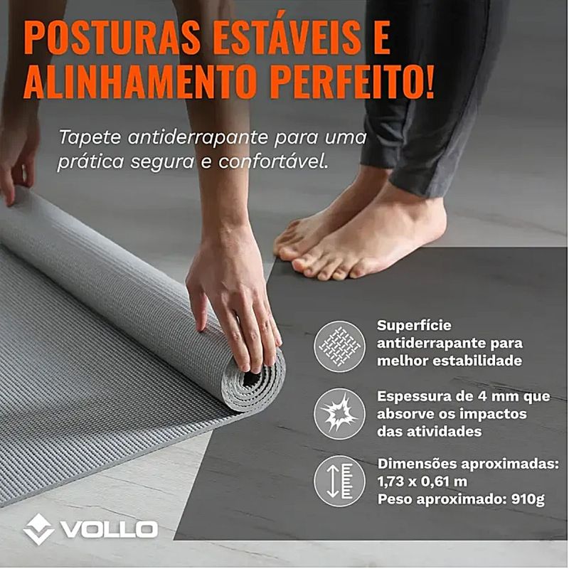 Tapete para Yoga e Pilates 4mm Cinza Vollo