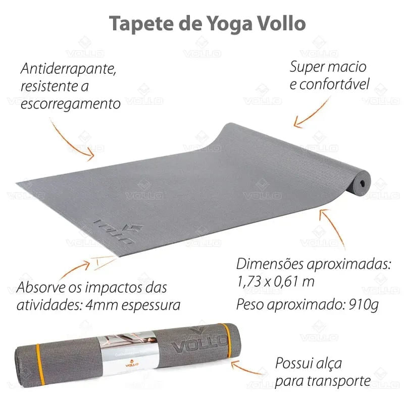 Tapete para Yoga e Pilates 4mm Cinza Vollo