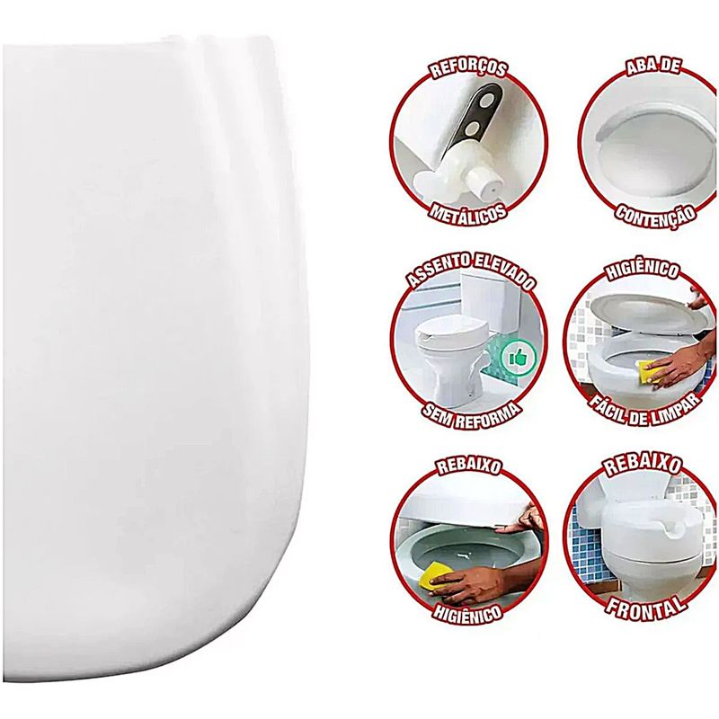 Assento Sanitário Retangular Mebuki Quadra Elevado 13,5cm