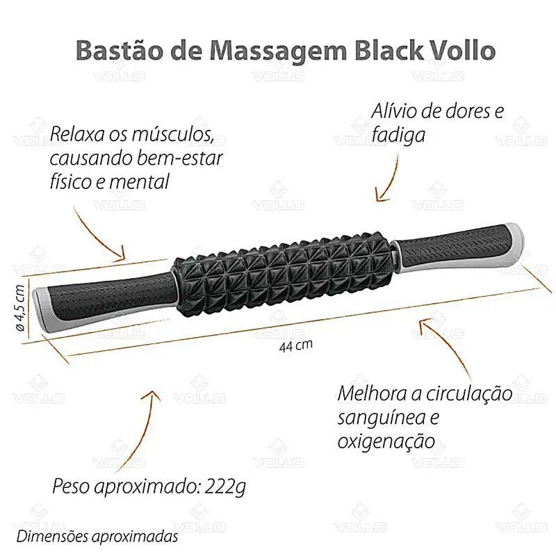 Bastão de Massagem e Liberação Miofascial Preto Vollo
