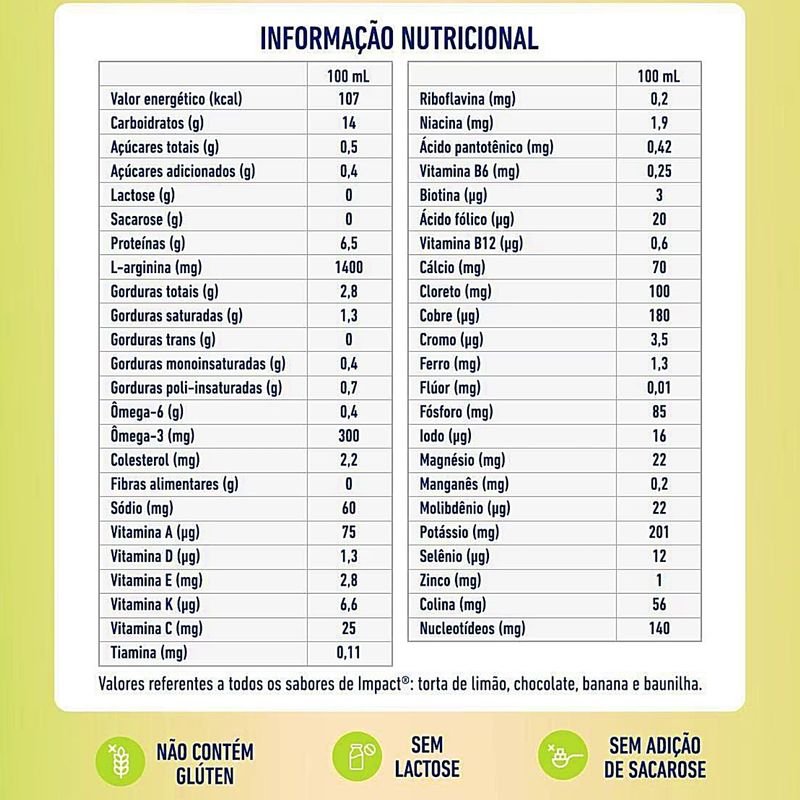 Suplemento Alimentar Enteral e Oral Impact Torta Limão 200ml
