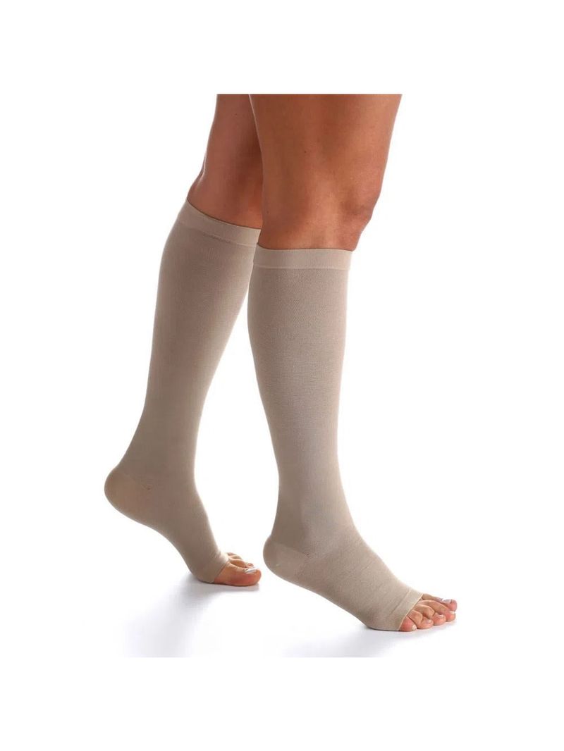 Meia 3/4 Sigvaris Algodão Super 30-40mmHg Aberta Bege P2