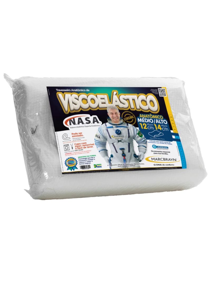 Travesseiro Nasa Original Anatômico MarcBrayn Viscoelástico Alto
