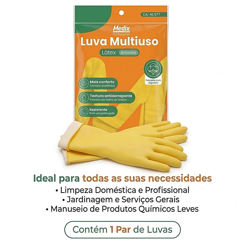Luva Multiuso Medix Profissional Amarela Tam M - par