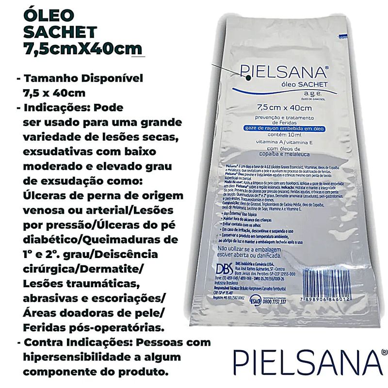Gaze de Rayon com Óleo AGE Pielsana Sachet 7,5x40cm -Unidade