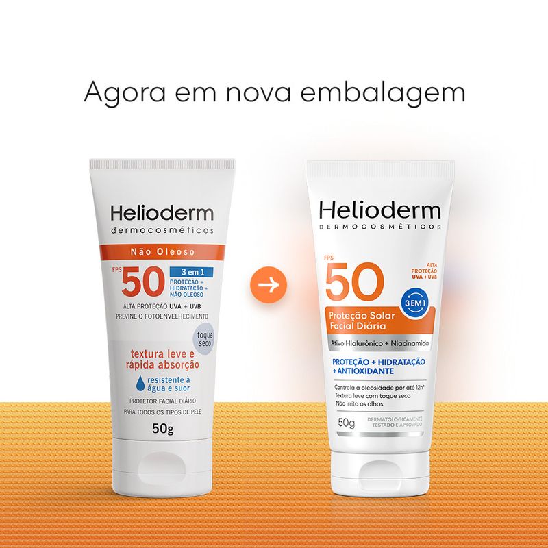 Protetor Solar Facial Toque Seco FPS 50 Helioderm - 50g